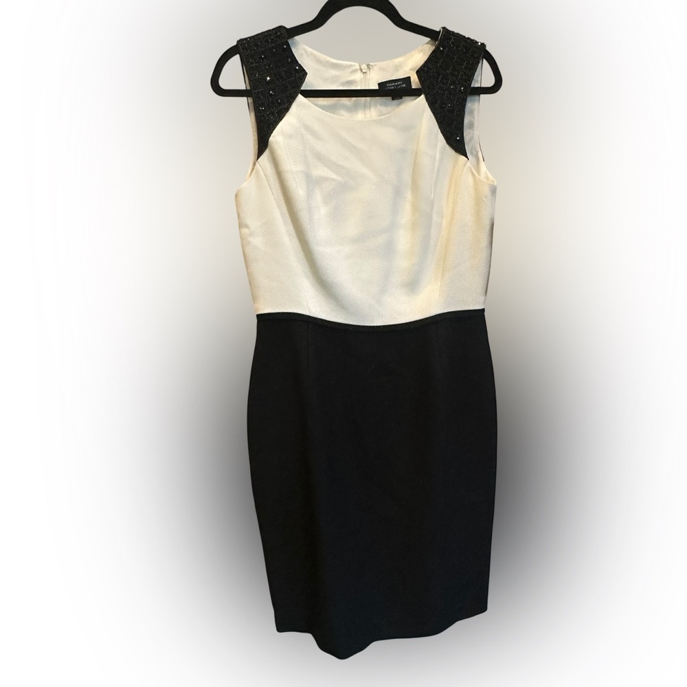 Tahari Arthur S. Levine Chic Black studs and White Sleeveless Mini Dress size 8